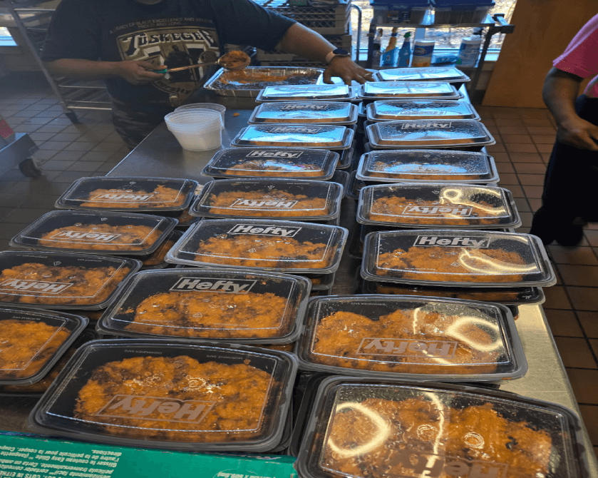 Meal prep containers on a kitchen counter.